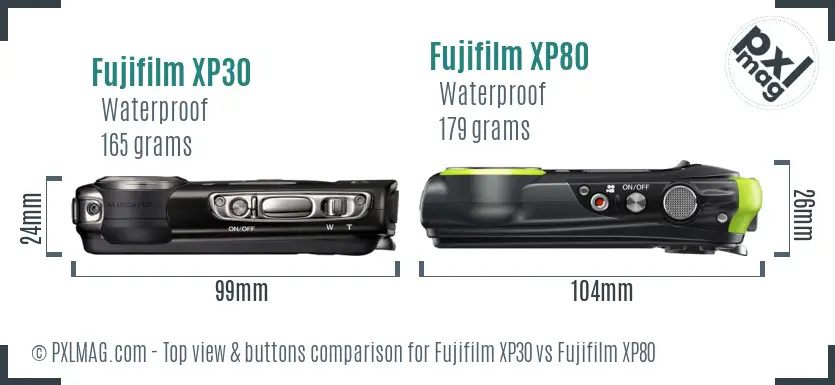 Fujifilm XP30 vs Fujifilm XP80 top view buttons comparison