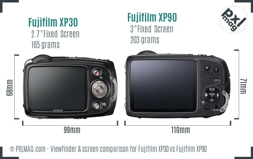 Fujifilm XP30 vs Fujifilm XP90 Screen and Viewfinder comparison