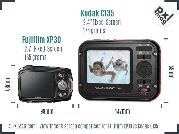 Fujifilm XP30 vs Kodak C135 Screen and Viewfinder comparison