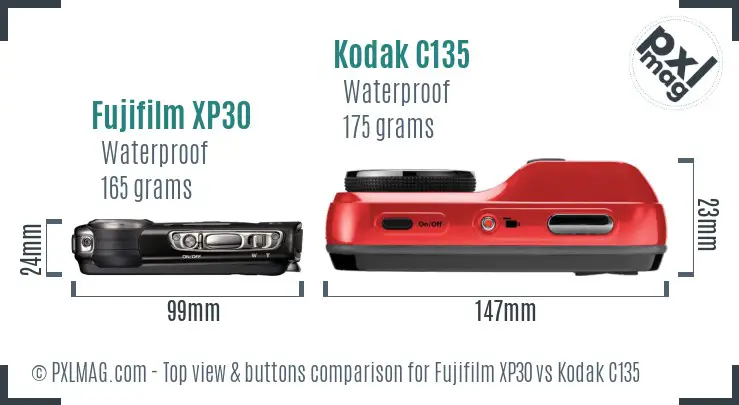 Fujifilm XP30 vs Kodak C135 top view buttons comparison