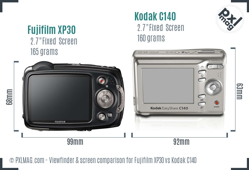 Fujifilm XP30 vs Kodak C140 Screen and Viewfinder comparison