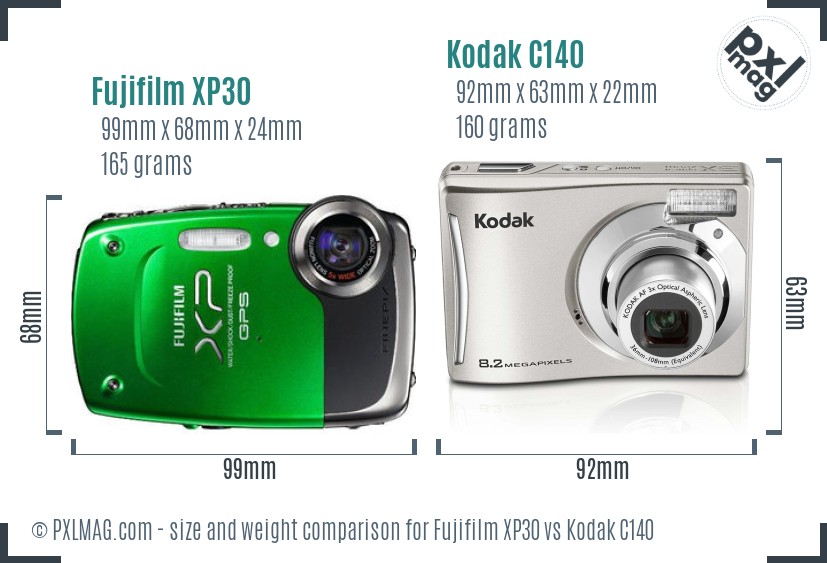 Fujifilm XP30 vs Kodak C140 size comparison