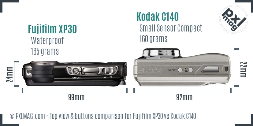 Fujifilm XP30 vs Kodak C140 top view buttons comparison