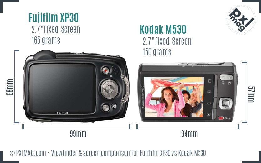 Fujifilm XP30 vs Kodak M530 Screen and Viewfinder comparison
