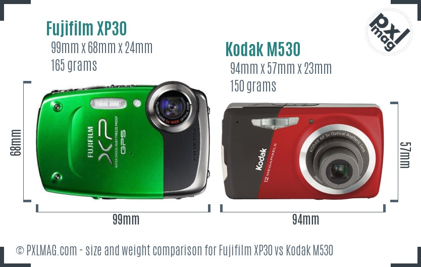 Fujifilm XP30 vs Kodak M530 size comparison Fujifilm XP30 vs Kodak M530 size comparison
