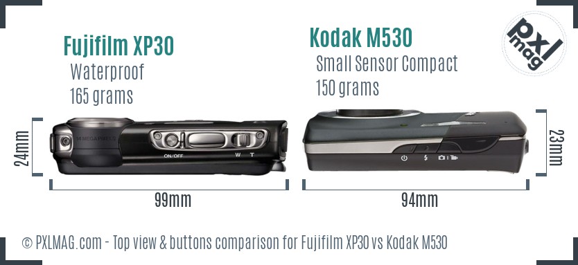 Fujifilm XP30 vs Kodak M530 top view buttons comparison
