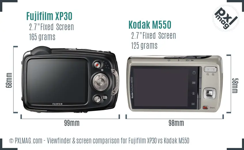 Fujifilm XP30 vs Kodak M550 Screen and Viewfinder comparison