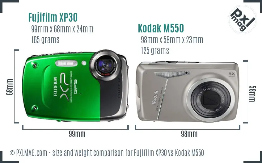 Fujifilm XP30 vs Kodak M550 size comparison
