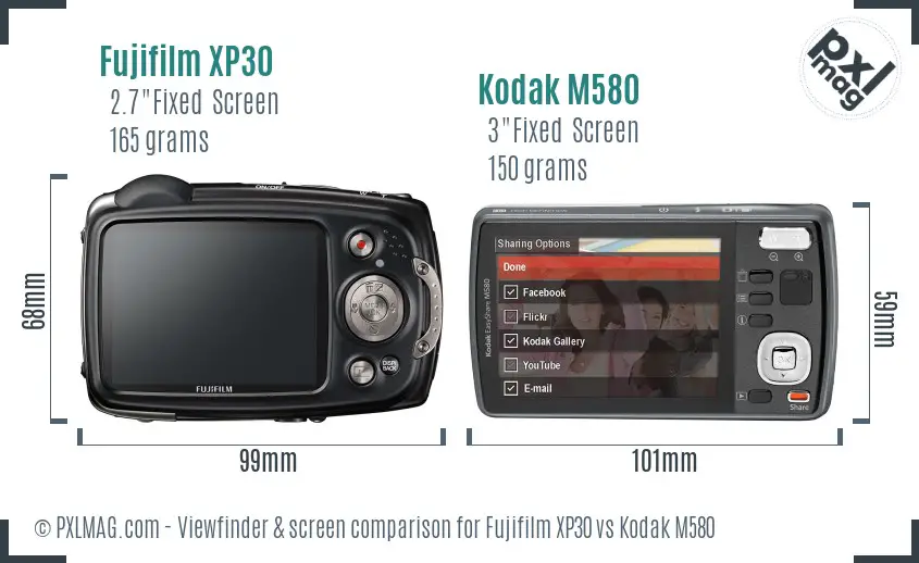 Fujifilm XP30 vs Kodak M580 Screen and Viewfinder comparison
