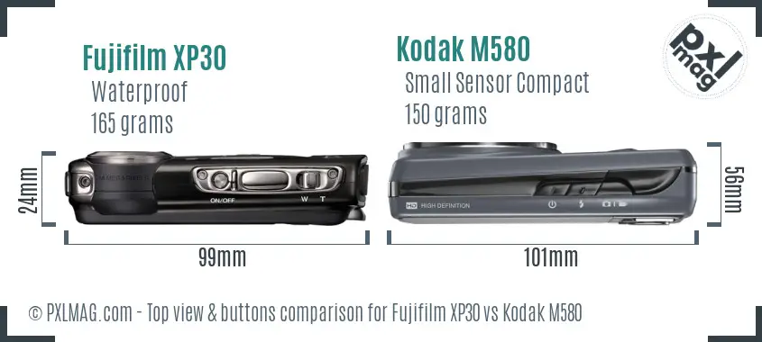 Fujifilm XP30 vs Kodak M580 top view buttons comparison