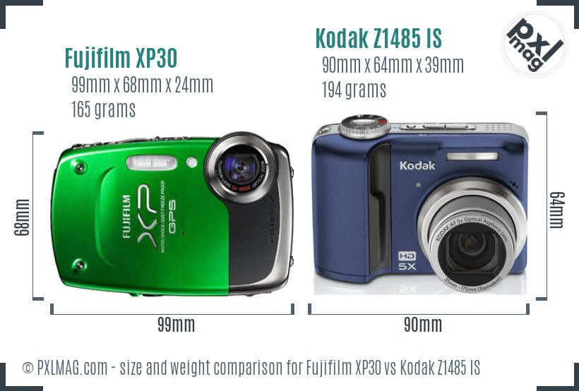 Fujifilm XP30 vs Kodak Z1485 IS size comparison