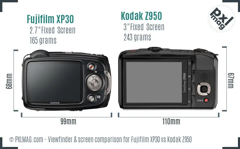 Fujifilm XP30 vs Kodak Z950 Screen and Viewfinder comparison