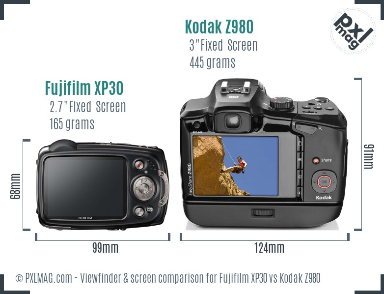 Fujifilm XP30 vs Kodak Z980 Screen and Viewfinder comparison
