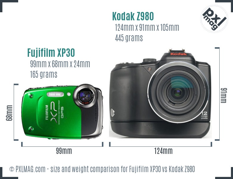 Fujifilm XP30 vs Kodak Z980 size comparison
