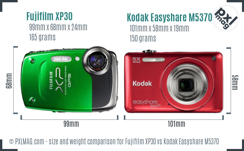 Fujifilm XP30 vs Kodak Easyshare M5370 size comparison