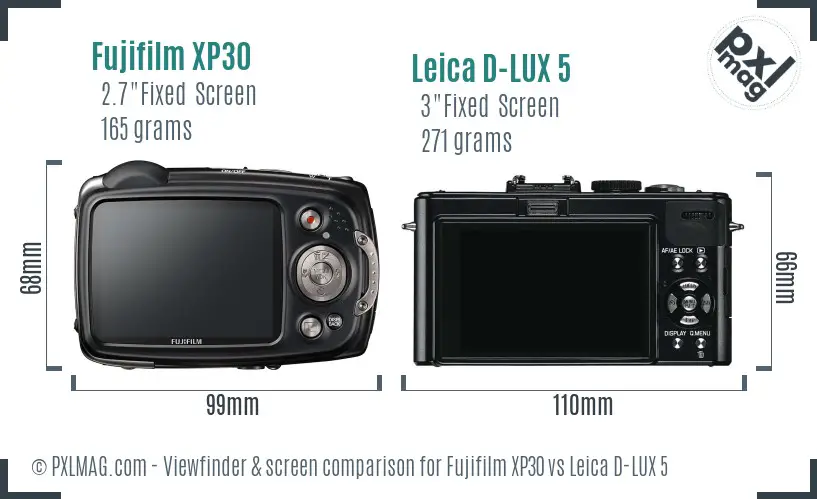 Fujifilm XP30 vs Leica D-LUX 5 Screen and Viewfinder comparison