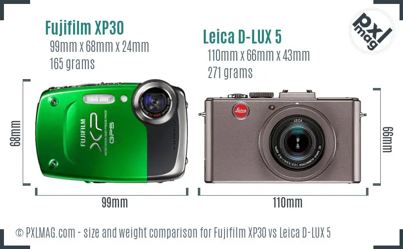 Fujifilm XP30 vs Leica D-LUX 5 size comparison