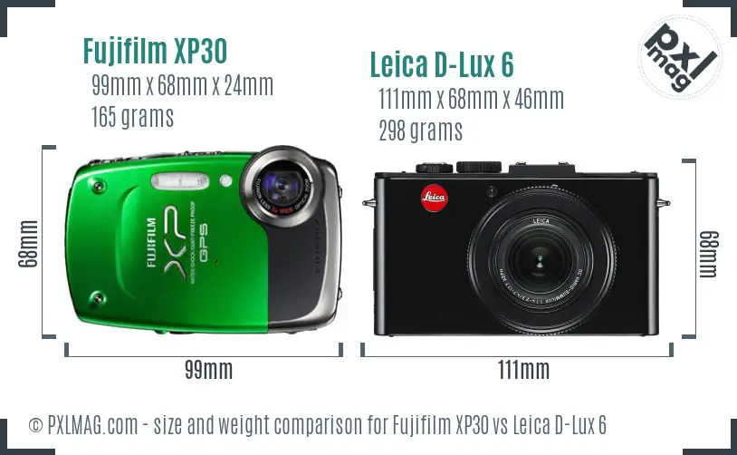 Fujifilm XP30 vs Leica D-Lux 6 size comparison Fujifilm XP30 vs Leica D-Lux 6 size comparison