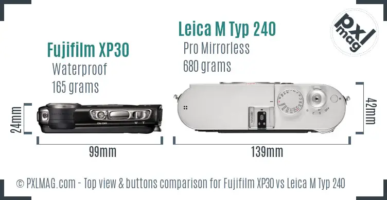 Fujifilm XP30 vs Leica M Typ 240 top view buttons comparison