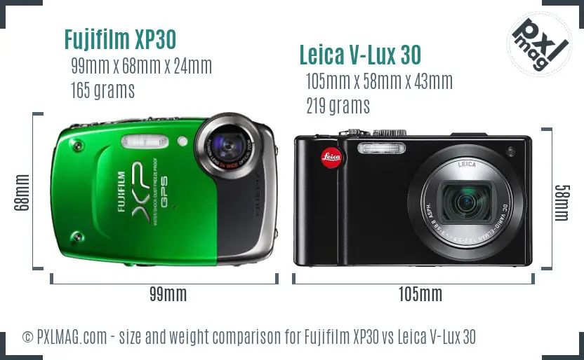 Fujifilm XP30 vs Leica V-Lux 30 size comparison