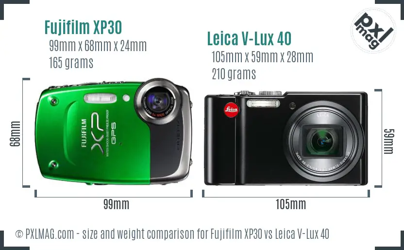 Fujifilm XP30 vs Leica V-Lux 40 size comparison