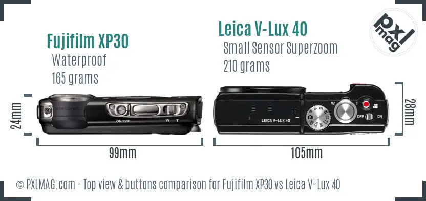 Fujifilm XP30 vs Leica V-Lux 40 top view buttons comparison