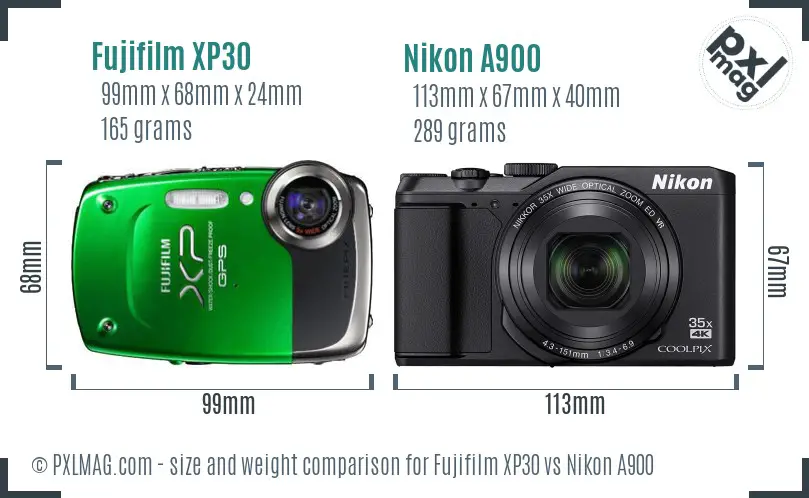 Fujifilm XP30 vs Nikon A900 size comparison