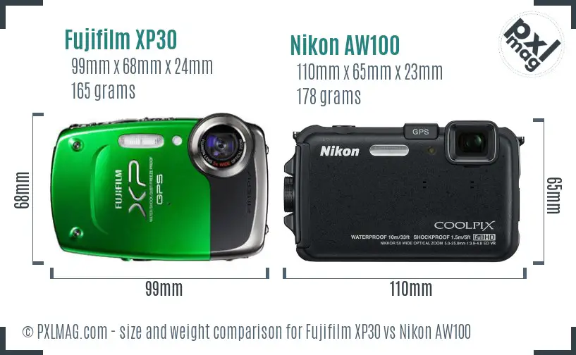 Fujifilm XP30 vs Nikon AW100 size comparison Fujifilm XP30 vs Nikon AW100 size comparison