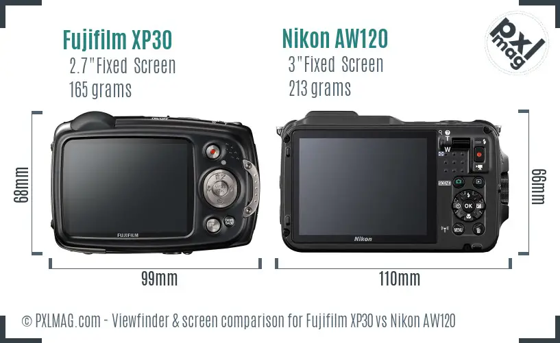 Fujifilm XP30 vs Nikon AW120 Screen and Viewfinder comparison