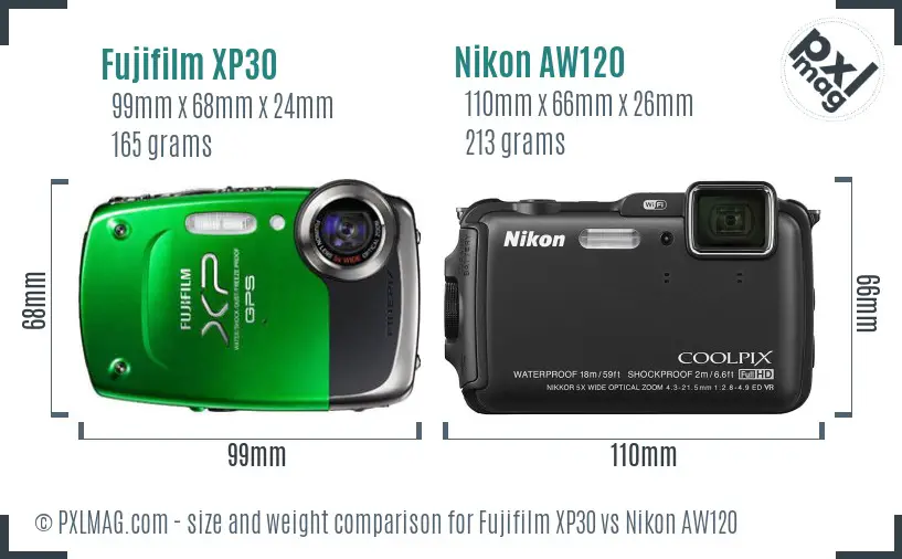 Fujifilm XP30 vs Nikon AW120 size comparison