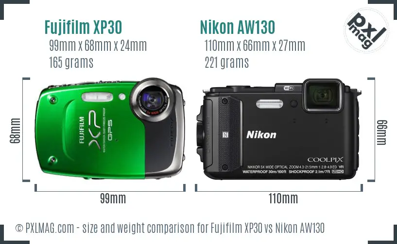 Fujifilm XP30 vs Nikon AW130 size comparison