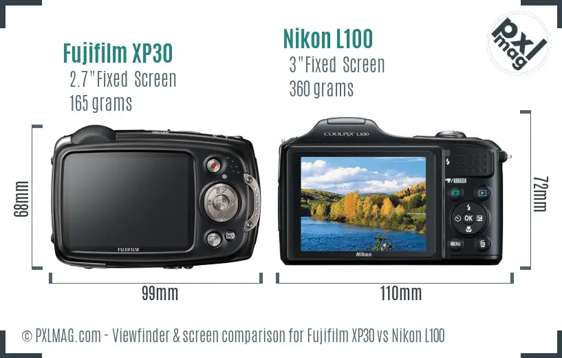 Fujifilm XP30 vs Nikon L100 Screen and Viewfinder comparison