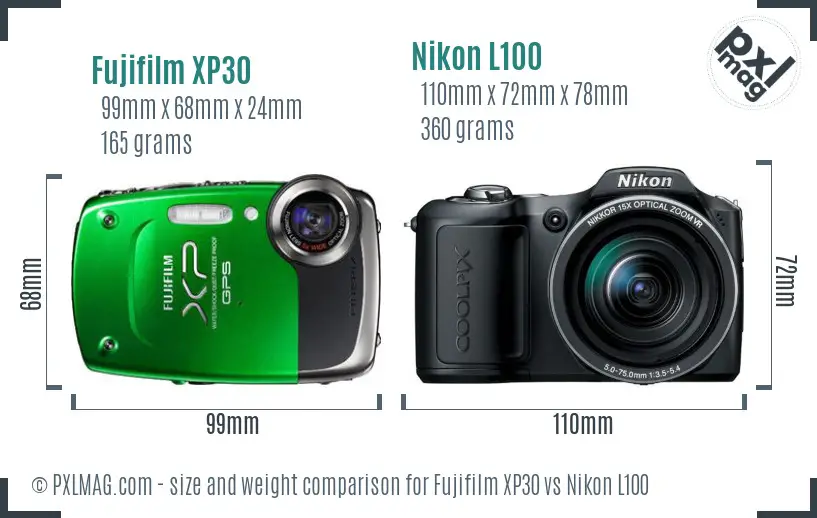 Fujifilm XP30 vs Nikon L100 size comparison