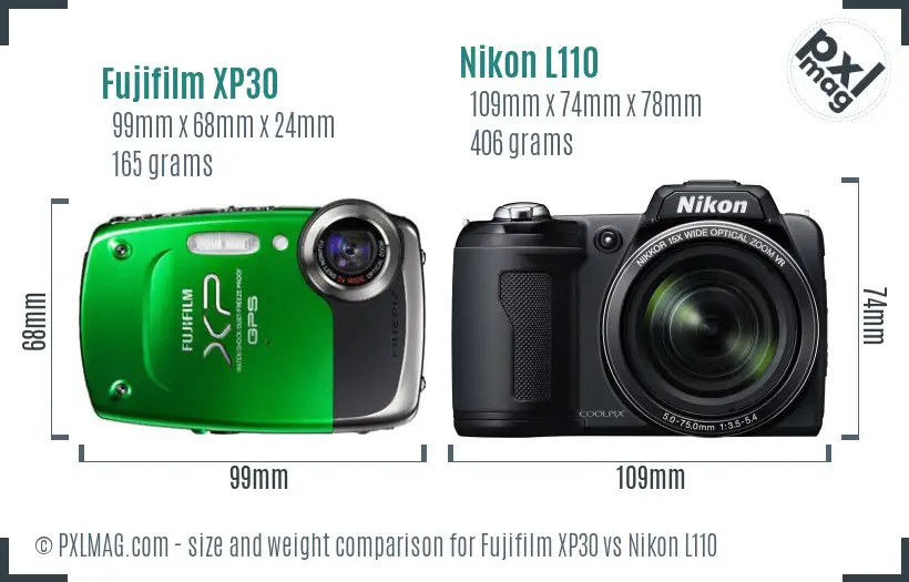 Fujifilm XP30 vs Nikon L110 size comparison Fujifilm XP30 vs Nikon L110 size comparison