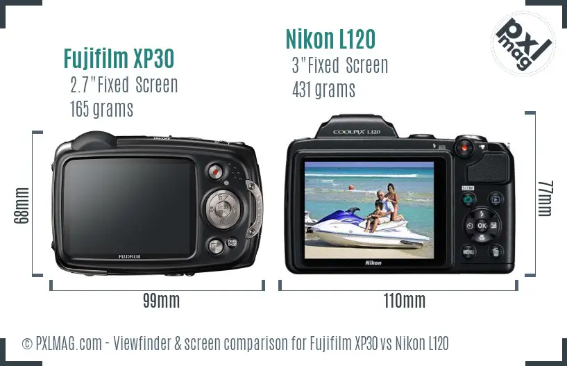 Fujifilm XP30 vs Nikon L120 Screen and Viewfinder comparison