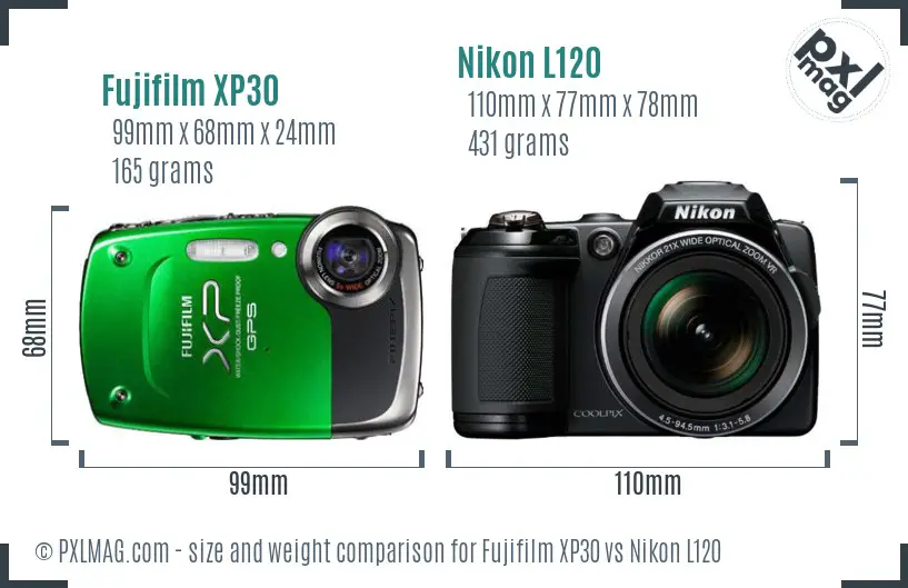 Fujifilm XP30 vs Nikon L120 size comparison