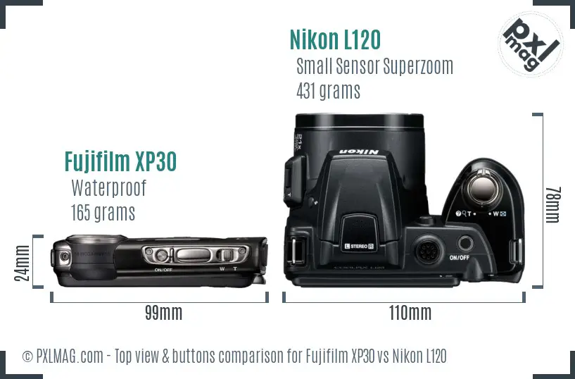 Fujifilm XP30 vs Nikon L120 top view buttons comparison