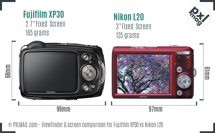 Fujifilm XP30 vs Nikon L20 Screen and Viewfinder comparison