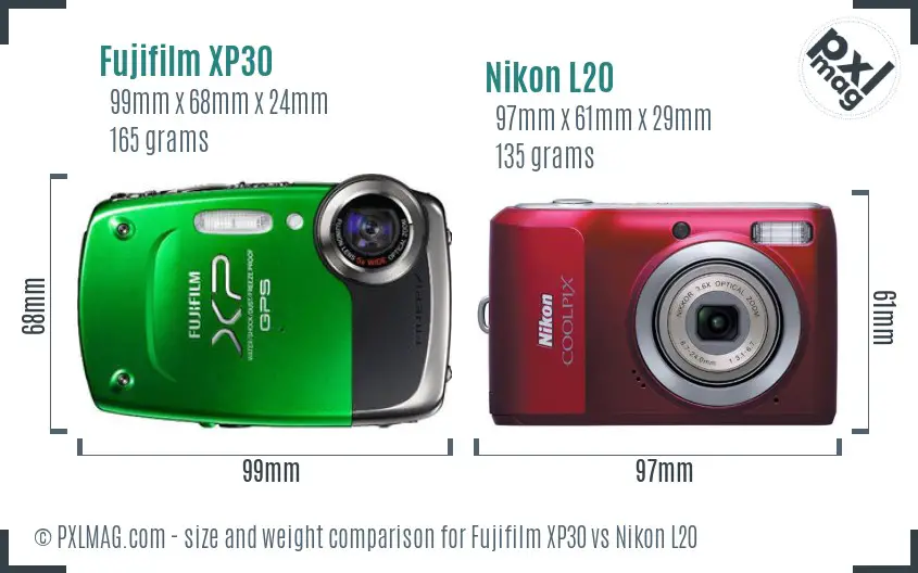 Fujifilm XP30 vs Nikon L20 size comparison