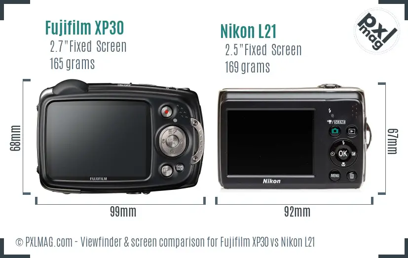 Fujifilm XP30 vs Nikon L21 Screen and Viewfinder comparison Fujifilm XP30 vs Nikon L21 Screen and Viewfinder comparison