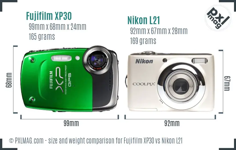 Fujifilm XP30 vs Nikon L21 size comparison Fujifilm XP30 vs Nikon L21 size comparison