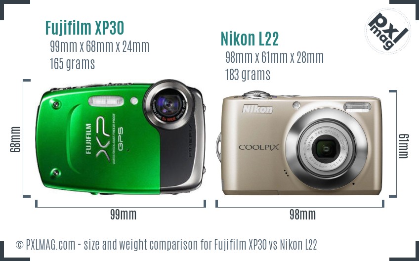 Fujifilm XP30 vs Nikon L22 size comparison Fujifilm XP30 vs Nikon L22 size comparison