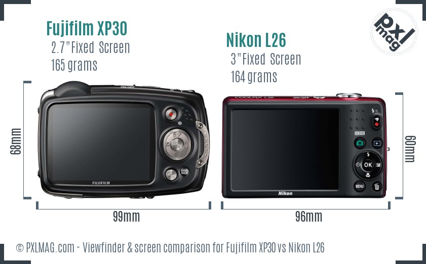 Fujifilm XP30 vs Nikon L26 Screen and Viewfinder comparison