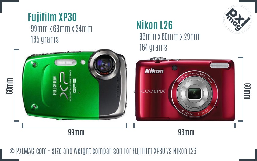 Fujifilm XP30 vs Nikon L26 size comparison