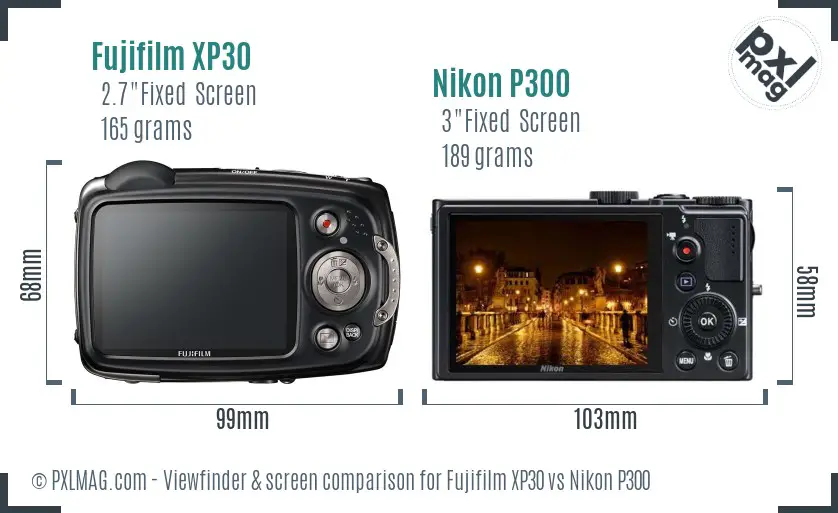Fujifilm XP30 vs Nikon P300 Screen and Viewfinder comparison