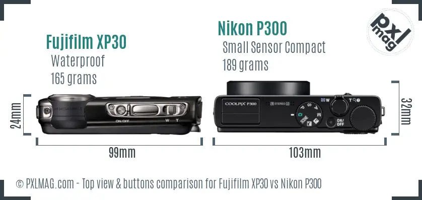 Fujifilm XP30 vs Nikon P300 top view buttons comparison