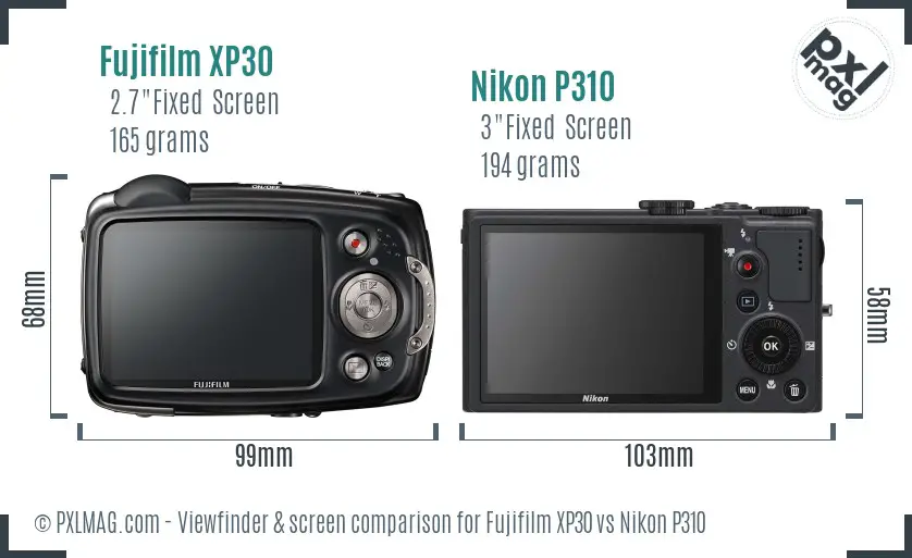 Fujifilm XP30 vs Nikon P310 Screen and Viewfinder comparison