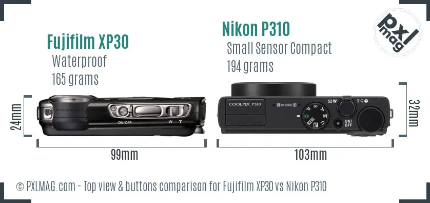 Fujifilm XP30 vs Nikon P310 top view buttons comparison