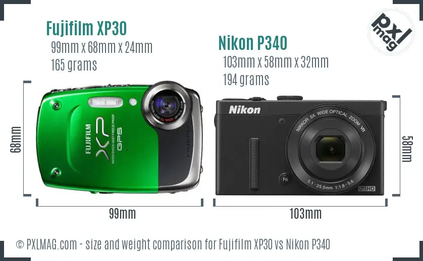 Fujifilm XP30 vs Nikon P340 size comparison Fujifilm XP30 vs Nikon P340 size comparison