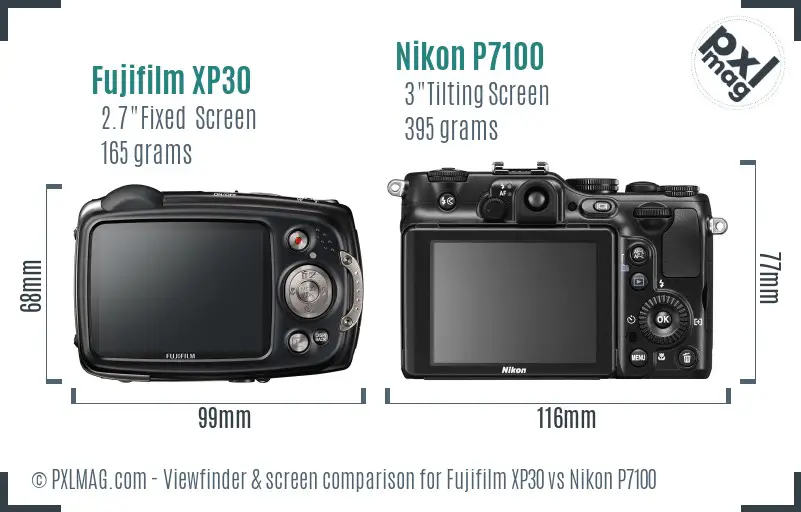 Fujifilm XP30 vs Nikon P7100 Screen and Viewfinder comparison